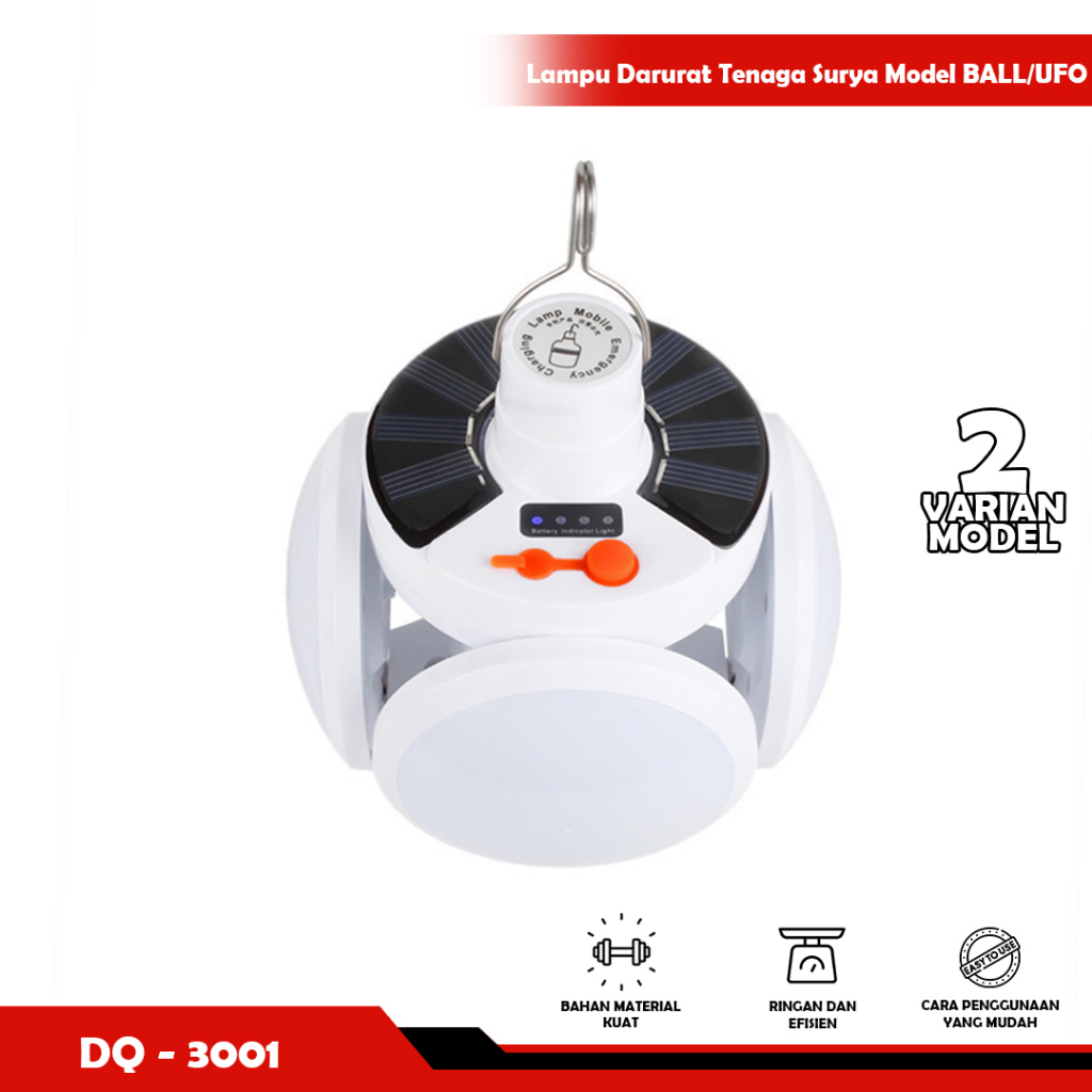 Lampu Darurat Tenaga Surya 5 lampu model LIPAT BENTUK BALL /  UFO  Cakupan Cahaya Luas