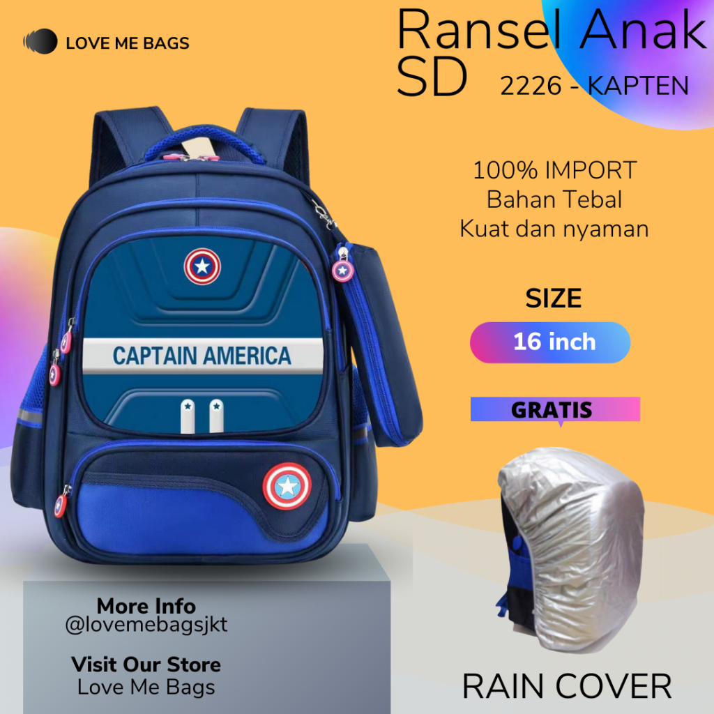 LMB Tas Sekolah Anak SD Import Laki Karakter Superhero Timbul 6D Ukuran Besar Bahan Nilon Premium Tebal