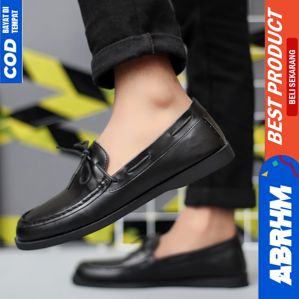 ABRHM Sepatu Loafers Hitam Formal Casual Kulit Pu Kerja Pria