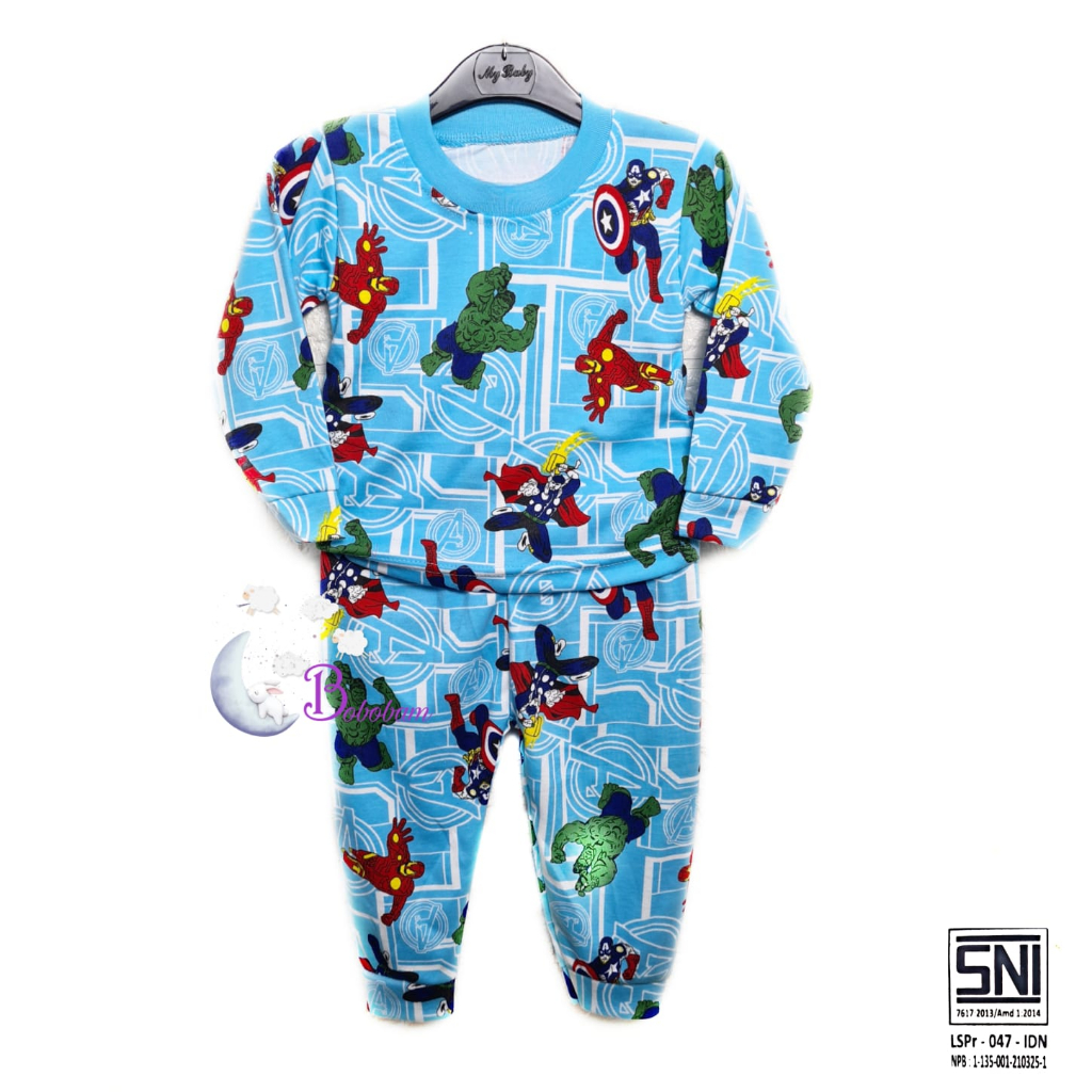 BOBOBAM BAJU TIDUR BAYI LUCU PIYAMA COWO SETELAN PAJAMA LAKI LAKI TRENDY HERO