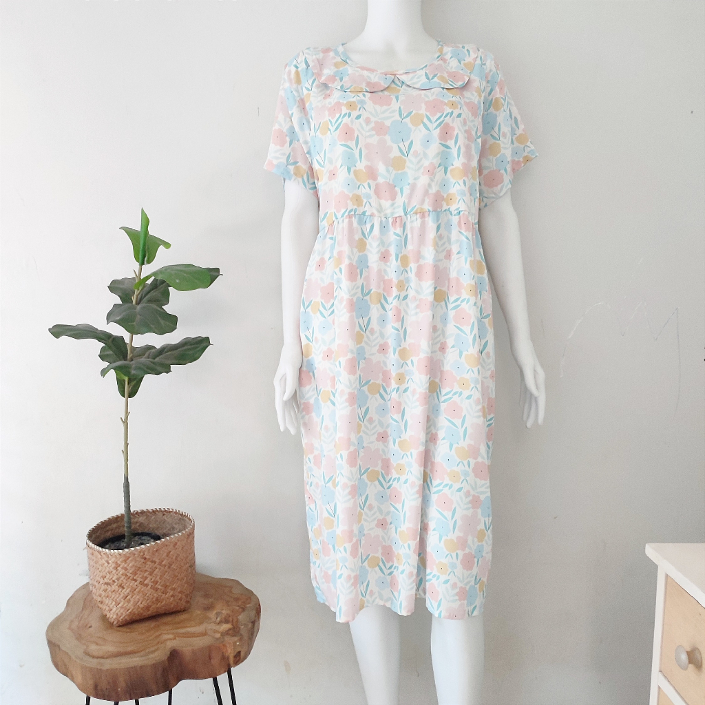 Baju Dress Menyusui Bukaan Samping Kanan Kiri | Daster Rayon Busui Friendly Kerah Oval Vintage