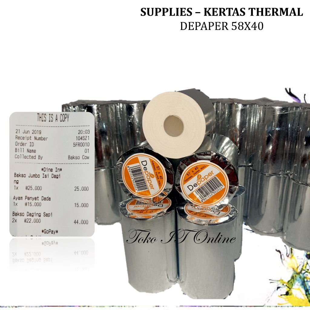 KERTAS STRUK KASIR DEPAPER 58X40 57X40 58X38 KERTAS STRUK THERMAL PRINTER BLUETOOTH MINI TERMAL 58MM