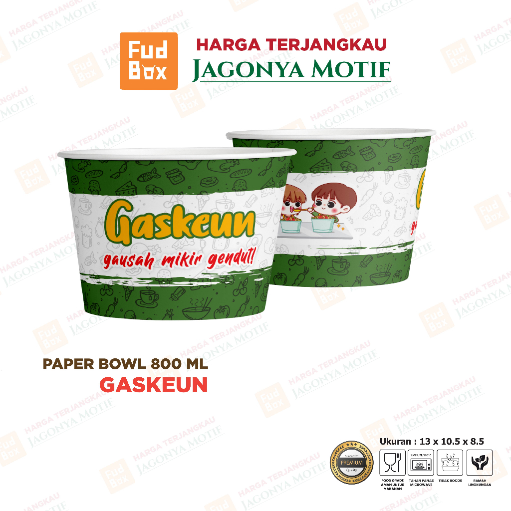 Paper Bowl 800 ml + Tutup | Paper Rice Bowl Mangkok Kertas Motif Gaskeun