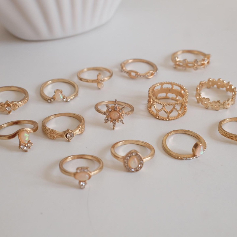 Ark.co - Makenna set ring (moon ; sun) cincin tumpuk stack etnik boho