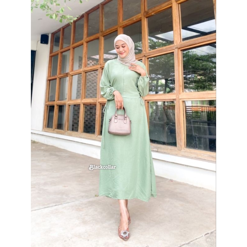 Gamis crinkle airflow polos drees muslim wanita  dewasa elegan simple busui terbaru