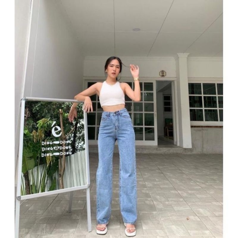 Highwaist Celana Kulot Jeans Wanita Loose Snow Black Snow Blue