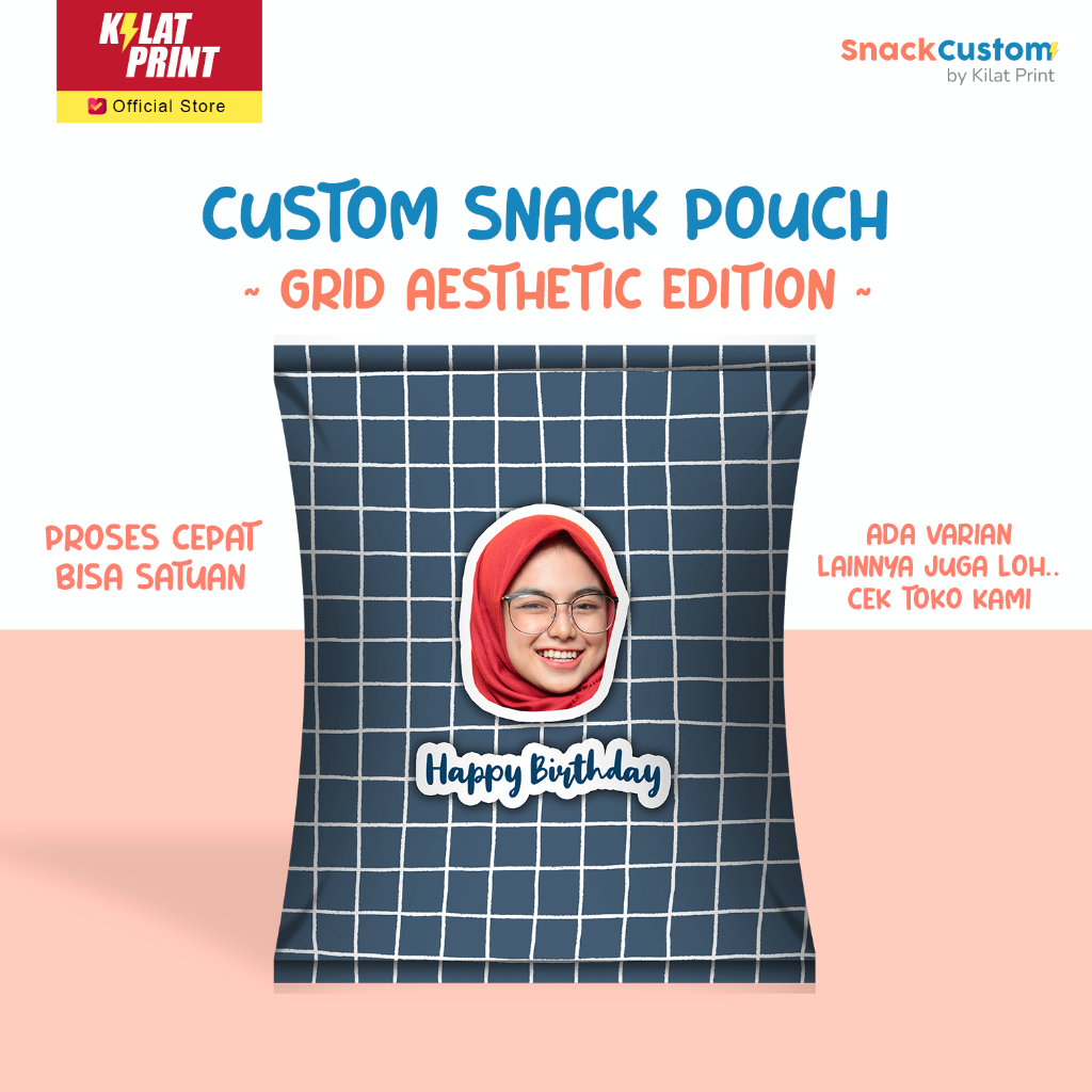 Snack Custom Foto Teks Bungkus Pouch Jumbo Special Grid Aesthetic Edition