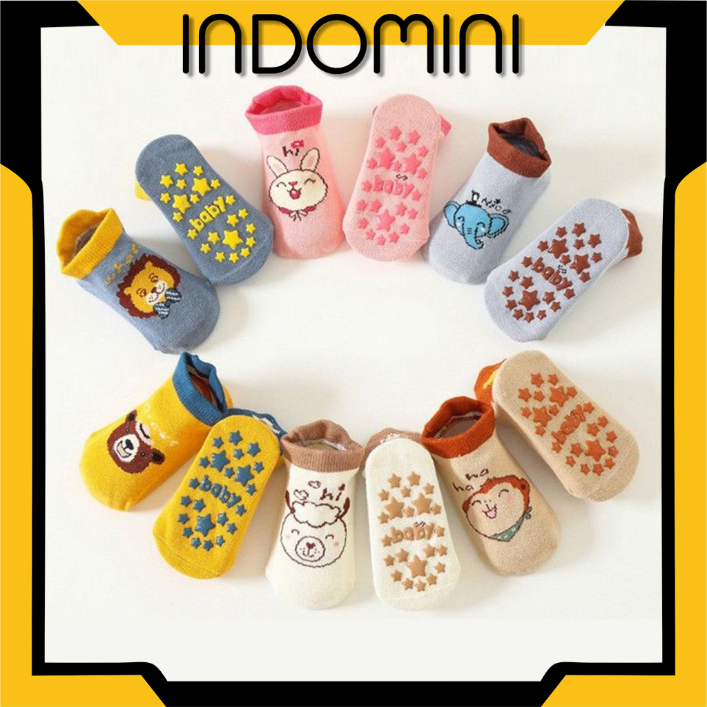 INDOMINI Kaos Kaki Anak Bayi Balita Animal Sock Anti Slip Unisex 0 3 tahun KK075