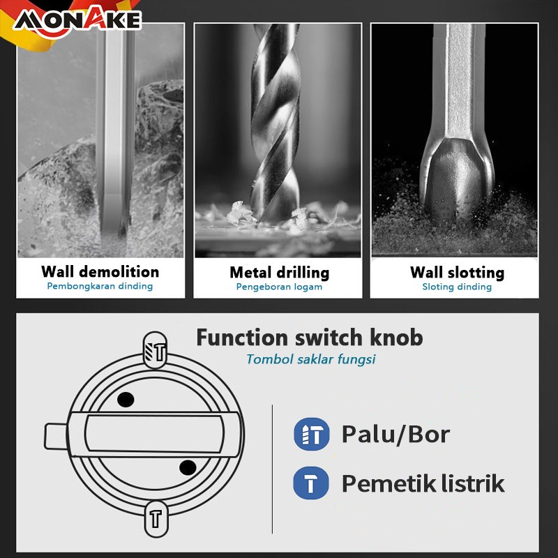 MONAKE Hammer Drill Mesin Bor Bobok tembok beton listrik rotary er