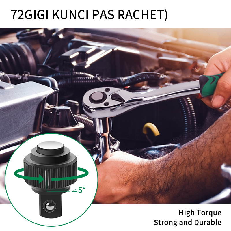 ISKU kunci socket ratchet 72gigi 12 pcs kunci pas ratchet 1/2 inch  8-24mm Mata Shock ISKU Sock Set 12Pcs