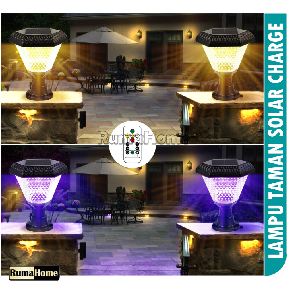 Lampu taman RGB tenaga surya dengan remote, solar Garden Villa Dekoratif Smart Light.