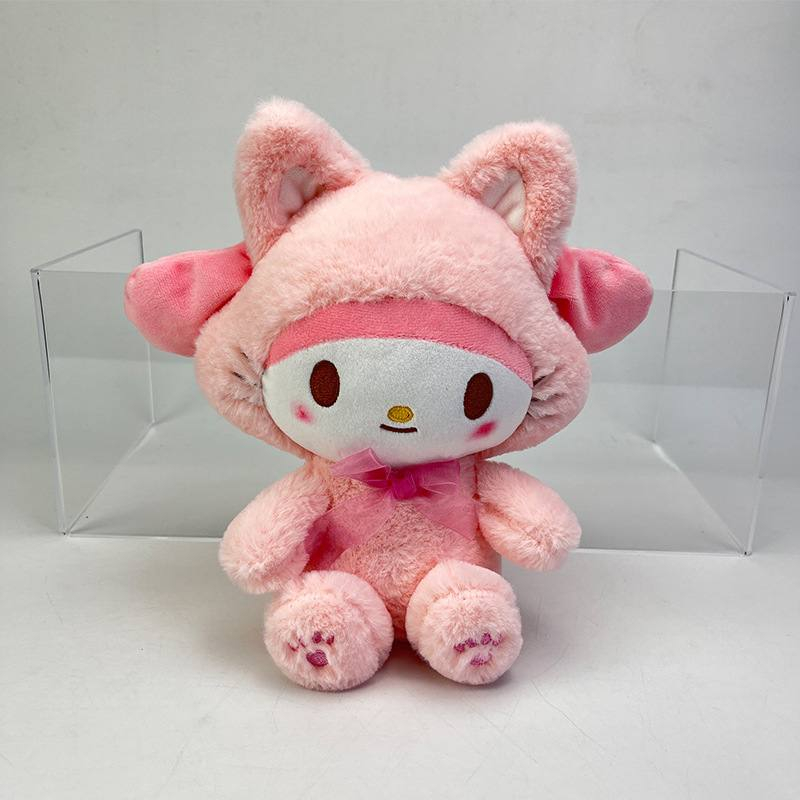 MAINAN BONEKA CINNAMOROLL MELODY KUROMI POMPOMPURIN HELLO KITTY KOSTUM KUCING PLUSH CAT