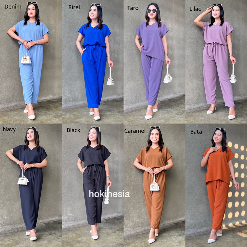 ONE SET CRINKLE AIRFLOW VNECK LENGAN PENDEK / ONE SET VAZA