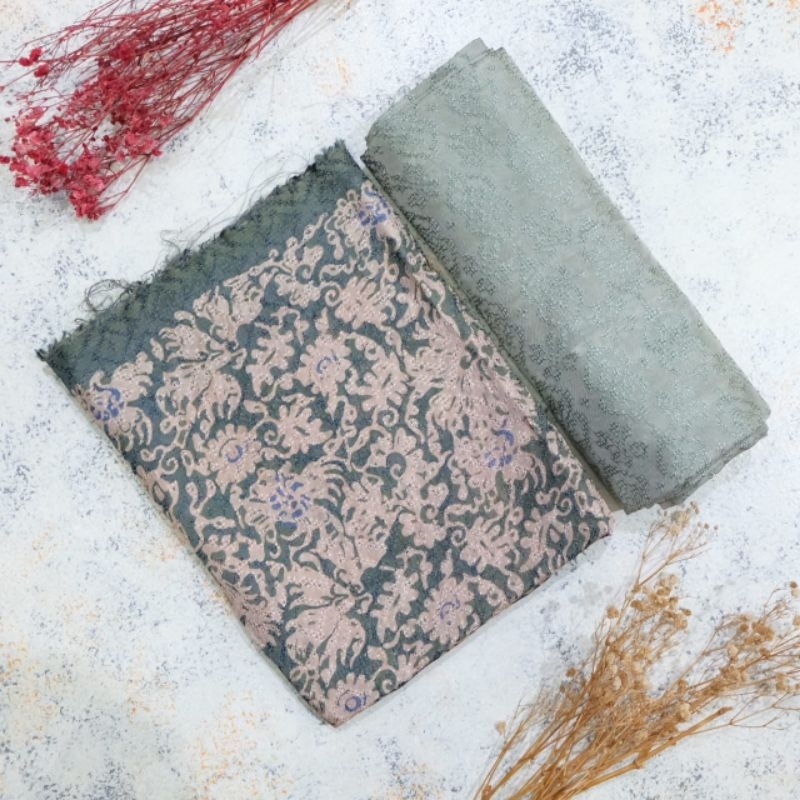 kain batik viscose semi sutra motif laseman warna Sage green khas Cirebon trusmi termurah