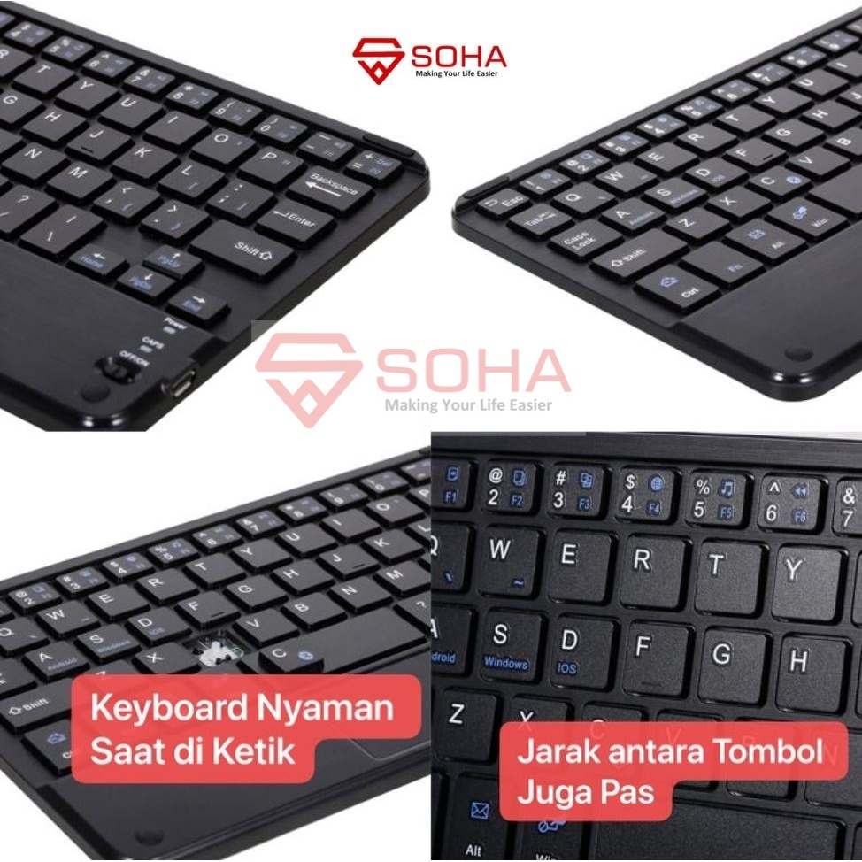 Wireless Keyboard Koneksi Bluetooth Keyboard Biasa / Trackpad Touchpad Untuk Tablet Ipad Android Phone