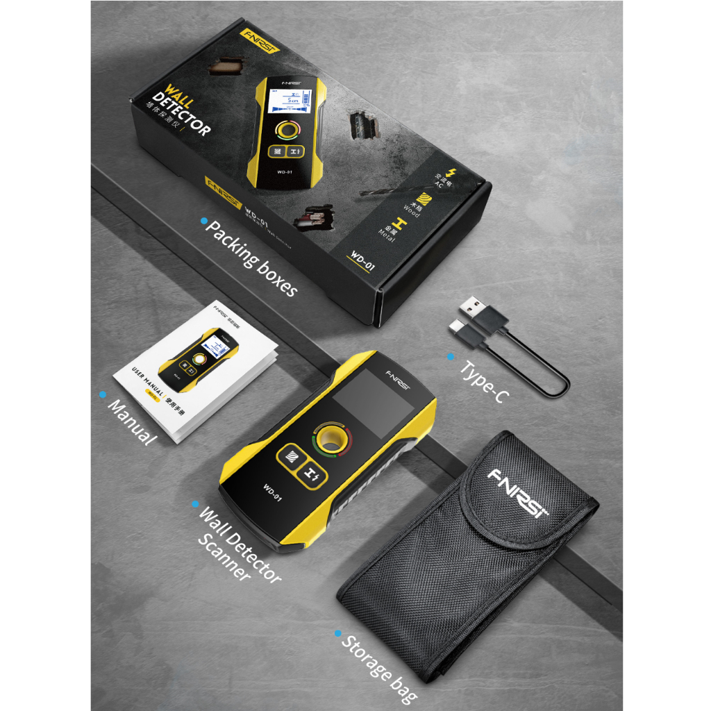 FNIRSI Detektor Logam Kayu LCD Wall Scanner HPC USB 300 mAh - WD-01