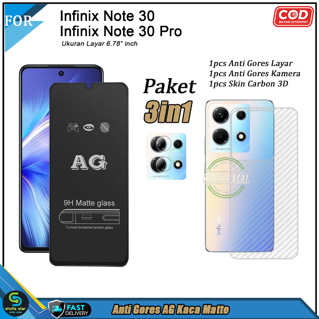 Paket 3in1 Tempered Glass Ceramic Spy Infinix Note 30 Note 30 Pro Note 30i Note 30 Vip Note 30 5G Anti Gores Spy Matte Full Cover