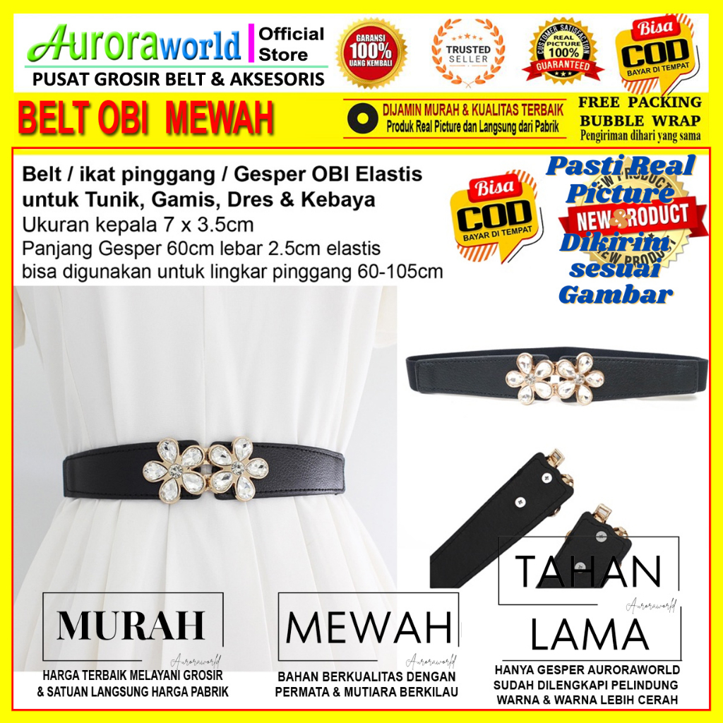 AURORAWORLD ikat pinggang wanita premium belt elastis wanita obi belt karet gesper kebaya sabuk mewah korea untuk dress tunik gamis gaun terbaru bisa cod