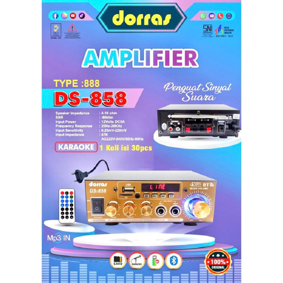 Power Amplifier Ampli Bluetooth Dorras DS-858 DS 858 Stereo Audio Ac Dc Usb Fm Mp3