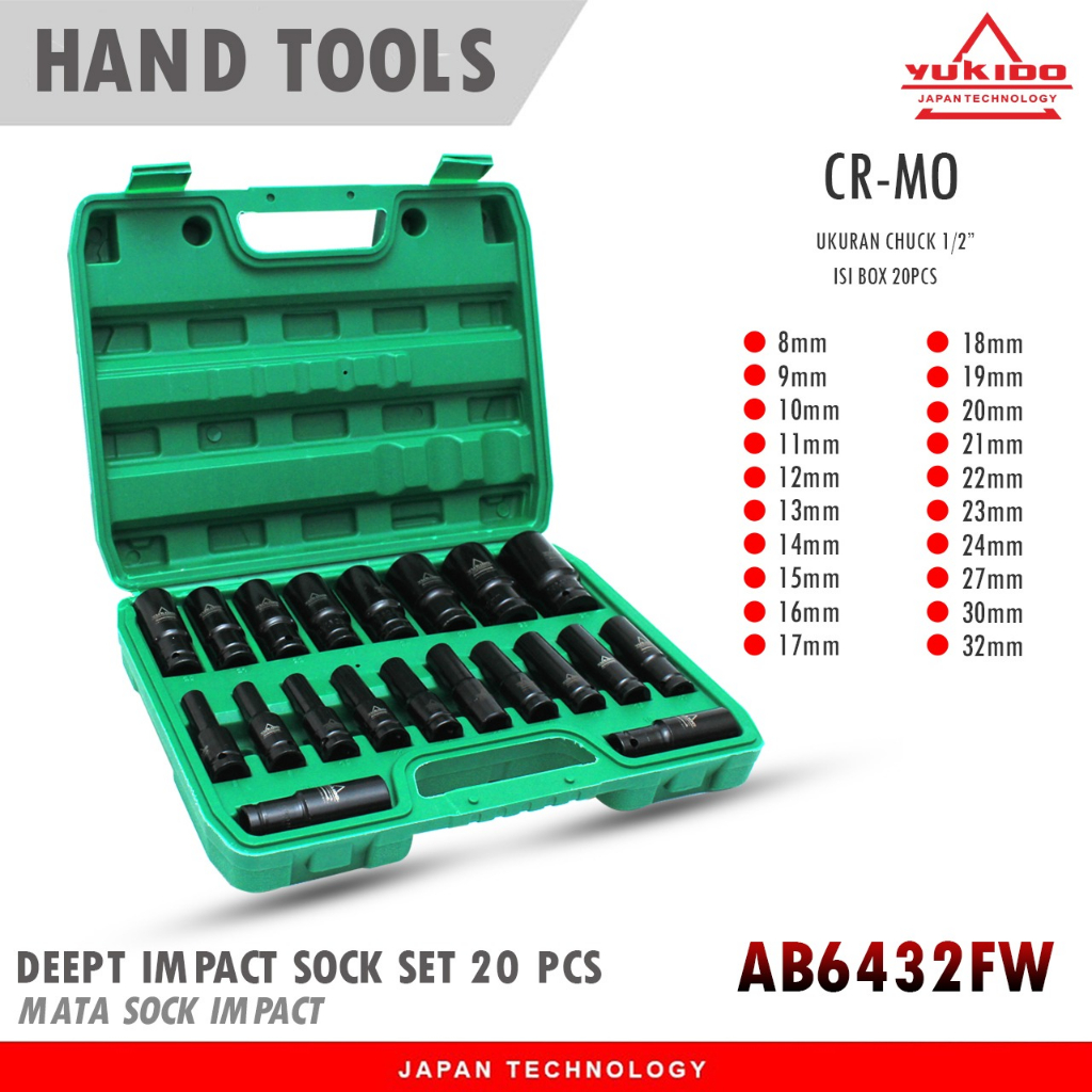 Mata Socket Extention Impact Socket Kunci Shock Sock Sok Set 10pcs-20 Pcs 1/2 inch Socket Sock Set / Kunci Sok Set 32pcs