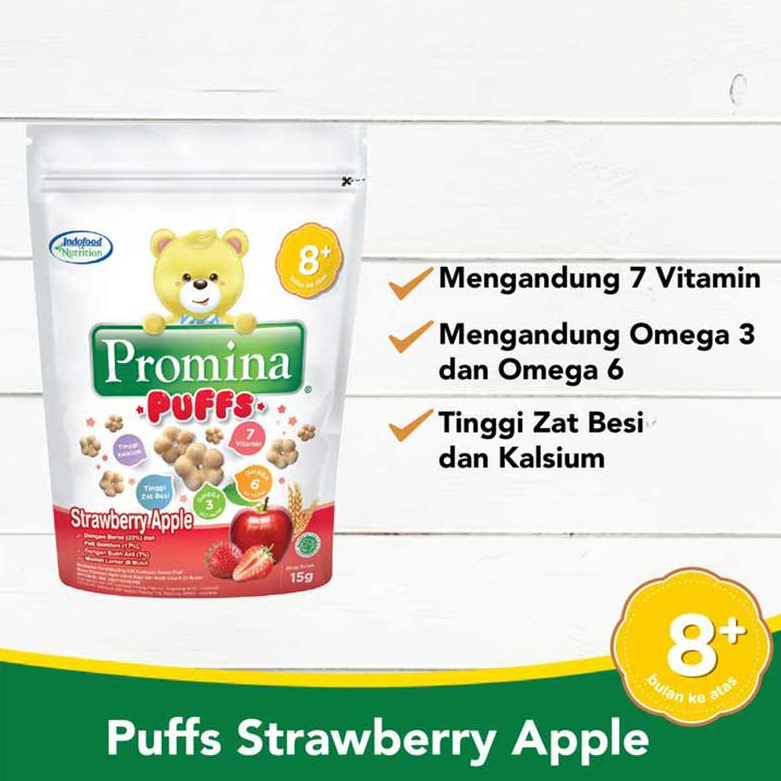 Promina Puffs Strawberry Apple 15 g x 1 Pcs Snack MPASI Bayi 8 Bulan+