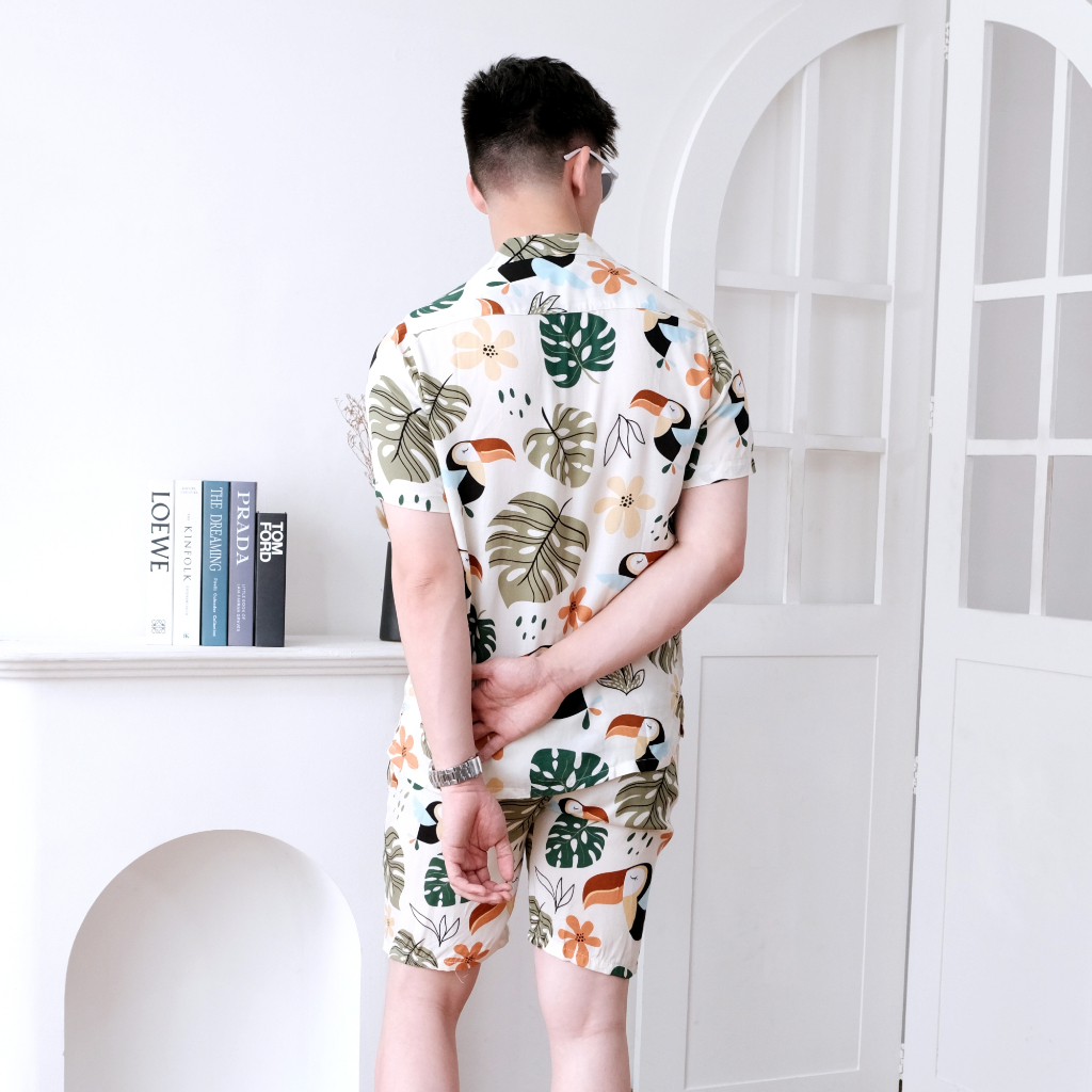 SANVANINA Set Kemeja Hawaiian Tropical | Kemeja Oneset | Piyama Pria | One Set Rayon | Hawaian Set EB-22