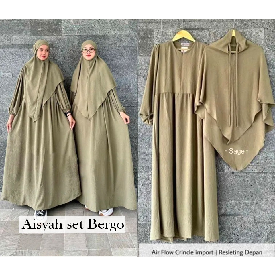 COD Aisyah Set Bergo + Jilbab / Baju Gamis Syar'i Muslimah Terbaru