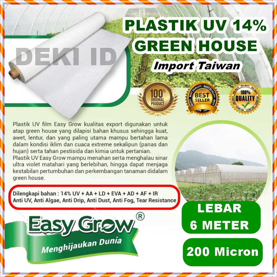Plastik UV 14% 200 Micron Lebar 6 Meter Import Easy Grow Green House Bening Transparan Hidroponik Ea