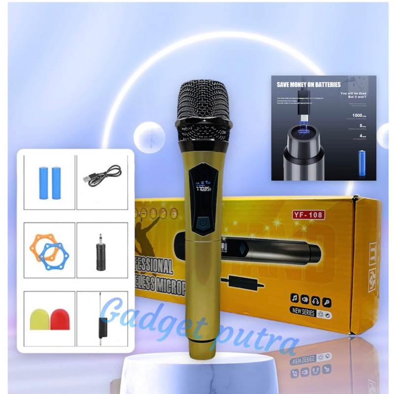 Mic wireless YF-18 with receiver 1mic/ single mic bluetooth multi michrophone wireles pengisian tipe charging