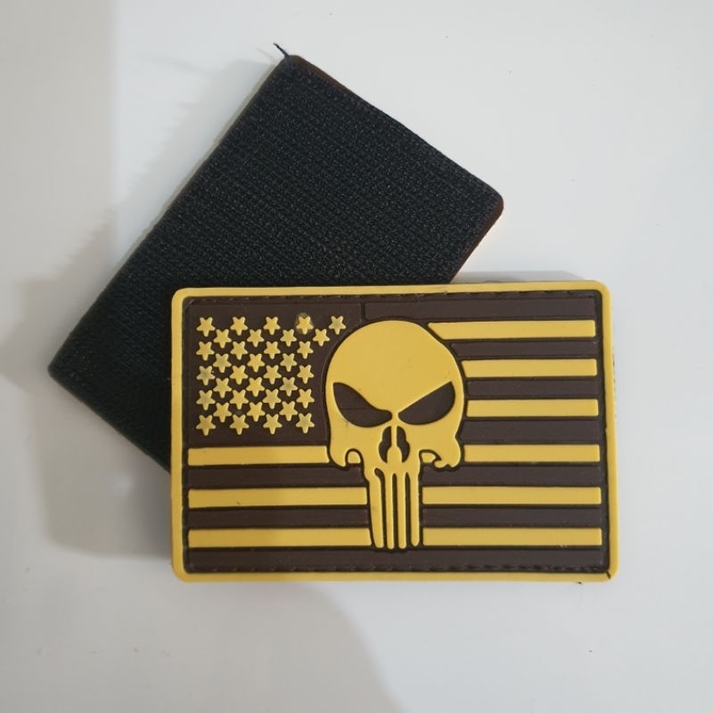 patch rubber logo tengkorak funiser dasar bendera u.s cream / tempelan emblem karet velcro