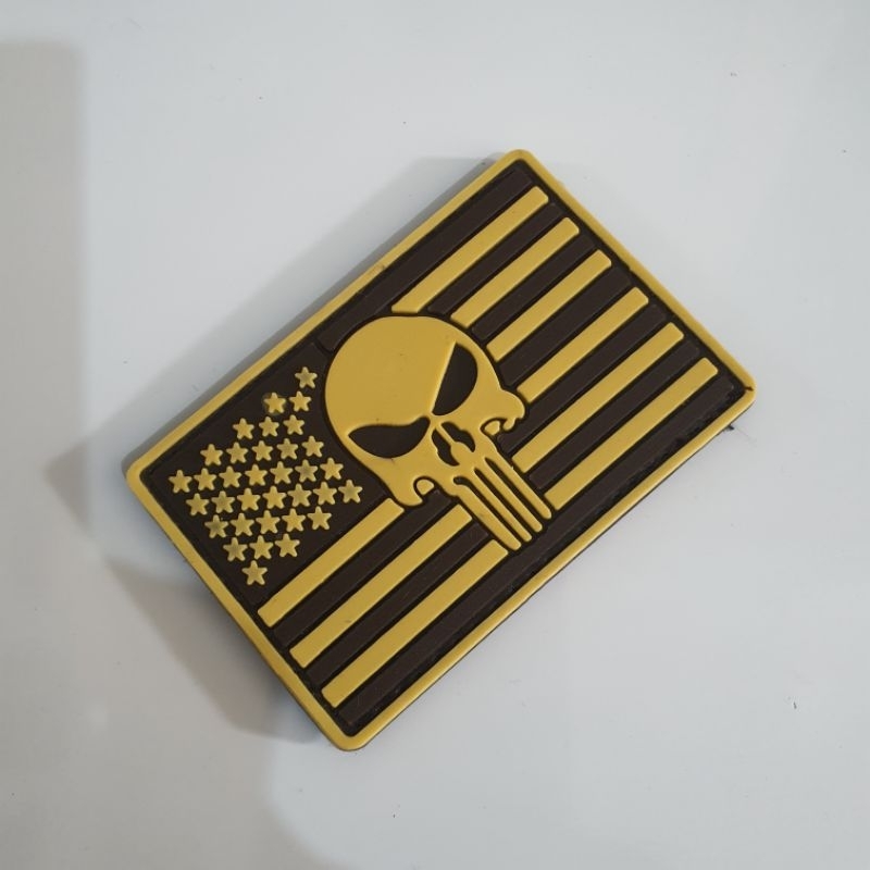 patch rubber logo tengkorak funiser dasar bendera u.s cream / tempelan emblem karet velcro