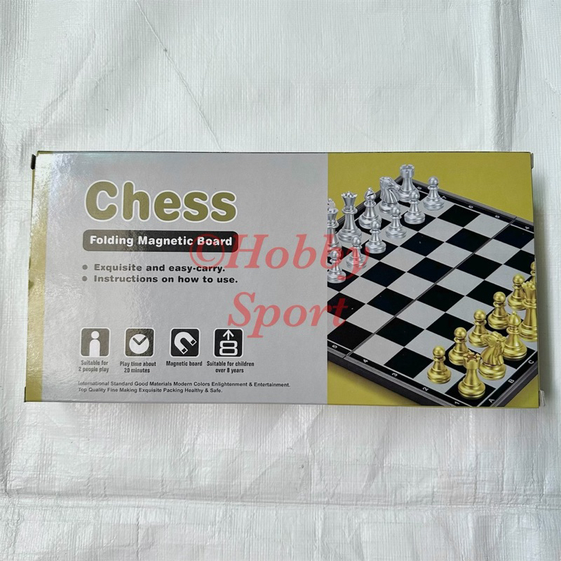 Papan Catur Magnet M Sedang Silver Gold Lipat Folding Chess Board Game
