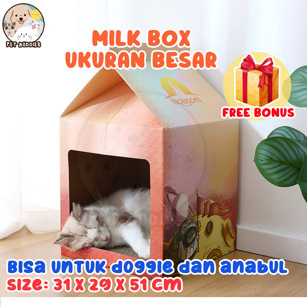 [FREE BONUS]Milk Box Rumah Kucing Lucu FREE Scratching Board dan Catnip