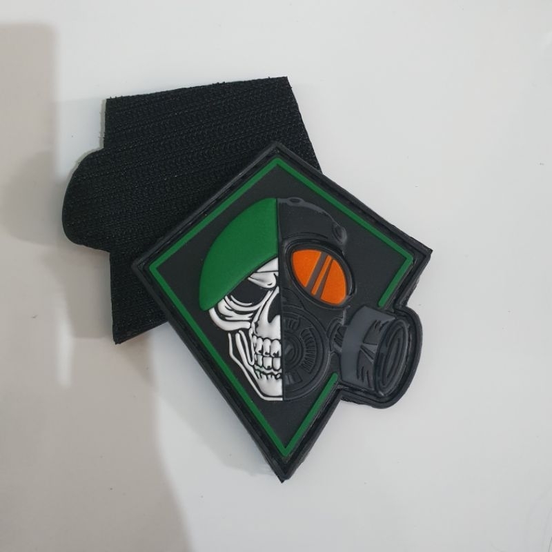 patch rubber logo tengkorak baret hijau tni / tempelan emblem karet velcro