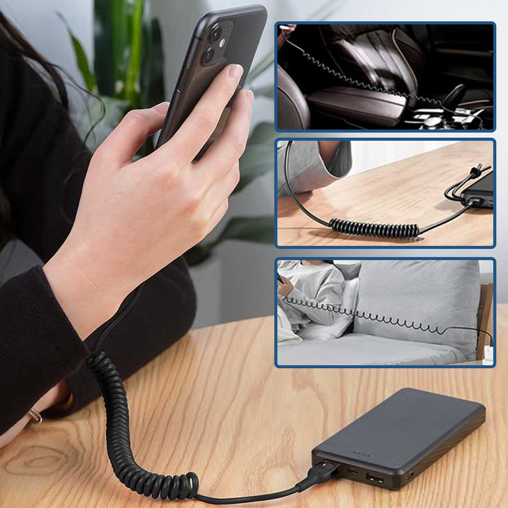 Kabel Charger Type C Fast Charging Spring Telescopic 40W 5A - D8 - Black