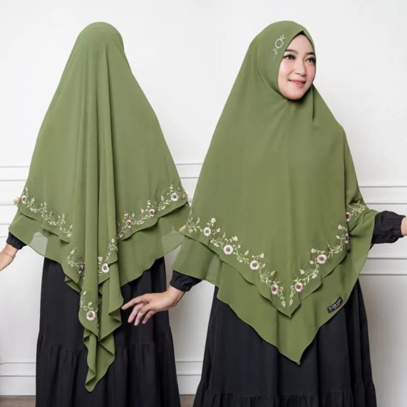 KHIMAR CERUTY BORDIR/jilbab 2 layer/Khimar RANIA BORDIR keliling (full)