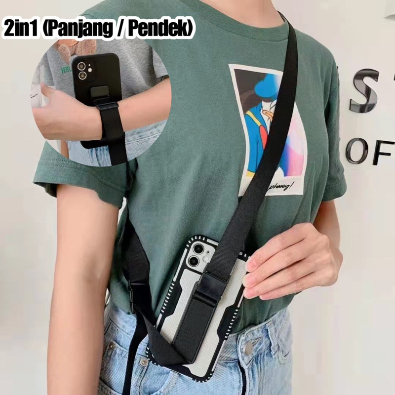 SET PANJANG PENDEK - Phone Holder Tali Slempang HP 2in1/ Tali Wristband HP/ Tali Gantungan HP/ Lanyard HP/ Tali Sling untuk SEMUA HP