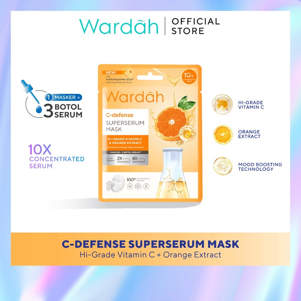 WARDAH C-Defense Superserum Mask Indonesia / Masker Wajah 20ml / Hi-Grade Vitamin C &amp; Orange Extract / Mencerahkan Dengan Efek Antioksidan / Brightening Glowing Anti Kusam Dark Spot Melembabkan Kulit Muka / Skincare Face Care Series / Facial Essence Sheet