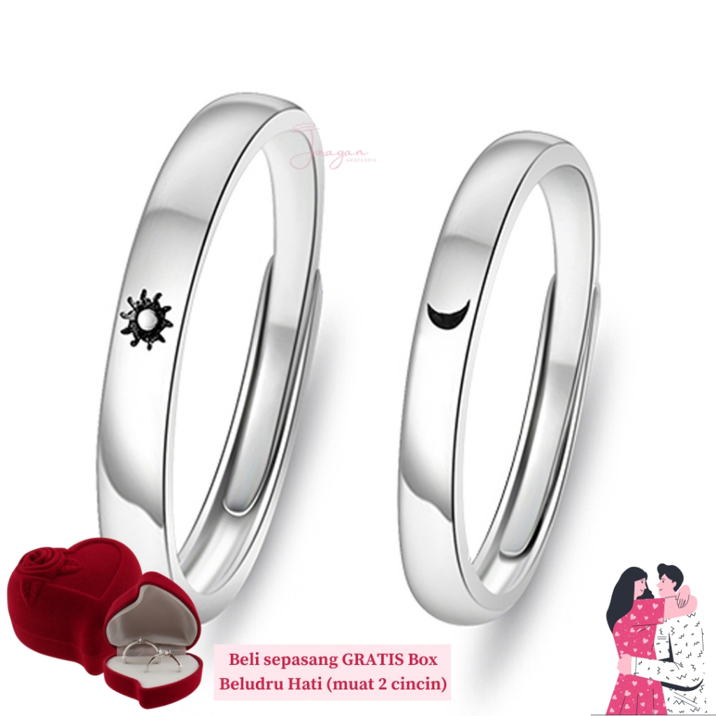 [UKIR NAMA] Cincin Couple Sun &amp; Moon S24 Adjustable Ailoviu Original Perak Untuk Pasangan Hadiah Valentine Kado Gift