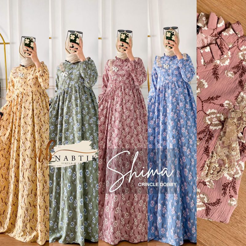 [REAL PICT] SHIMA DRESS CRINCLE DOBY MAXI DRESS MOTIF GAMIS SYARI ORI BY NABTIK