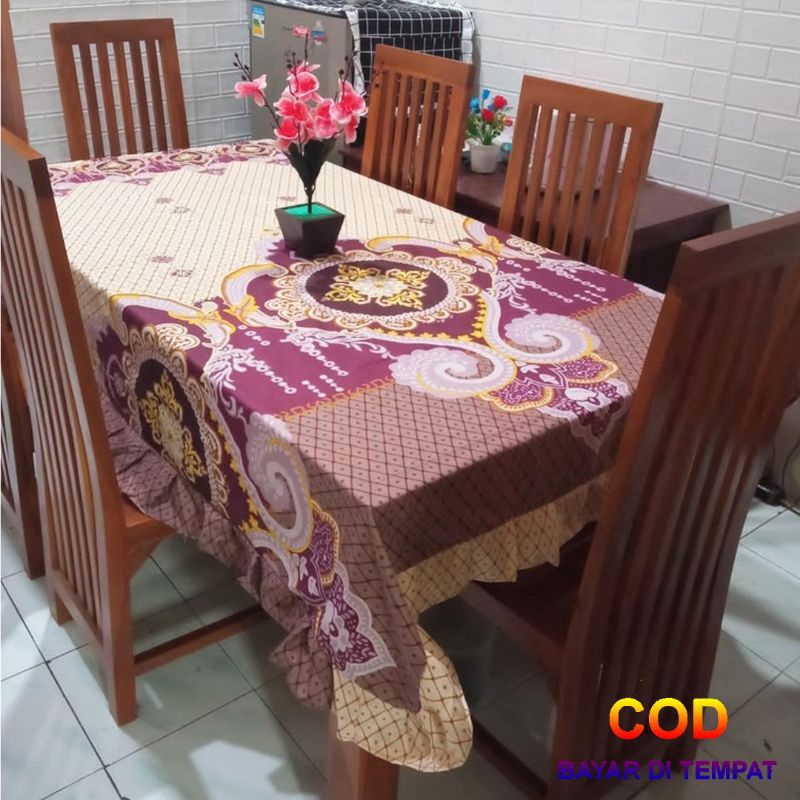 ✅COD Taplak Alas Cover Meja Makan Kain Mewah 140x220 Cm Karakter Motif Batik Rempel Rumbai Serbaguna