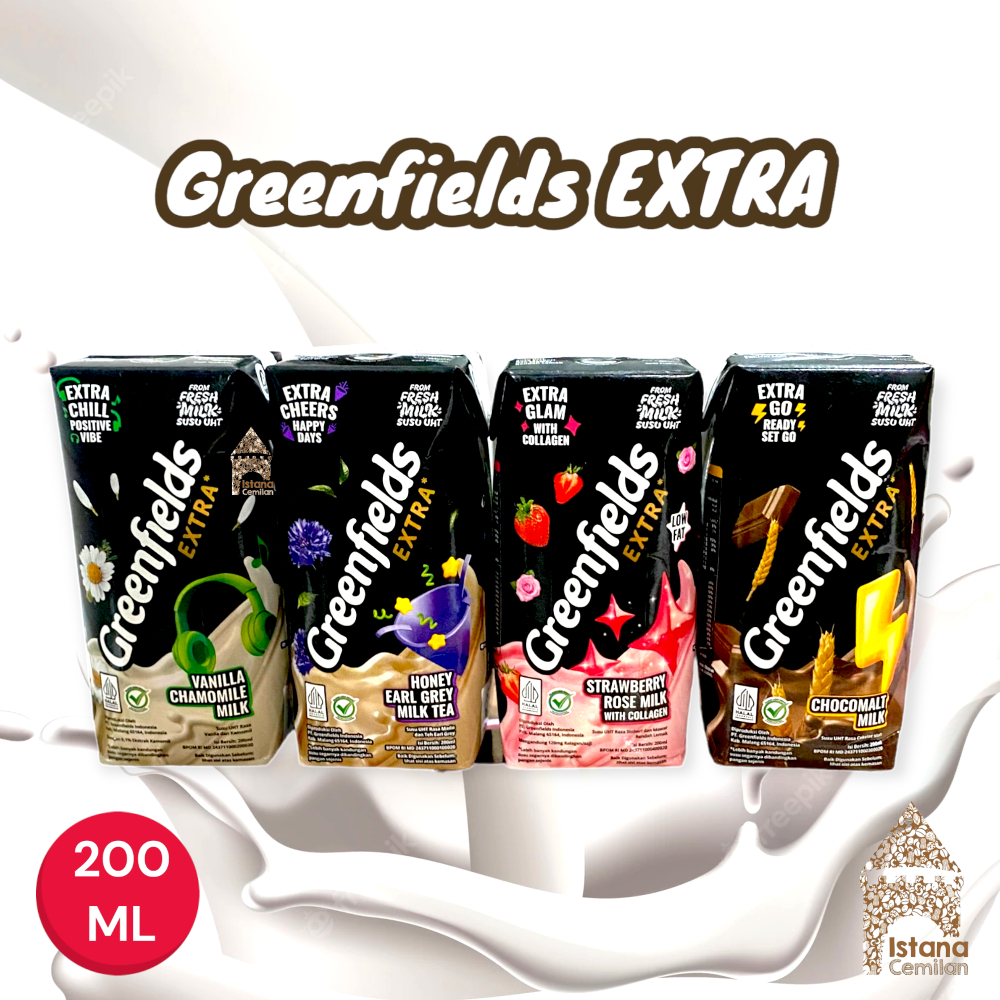 Greenfields EXTRA Susu UHT Honey Earl Grey Milk Tea / Strawberry Collagen 200 ML