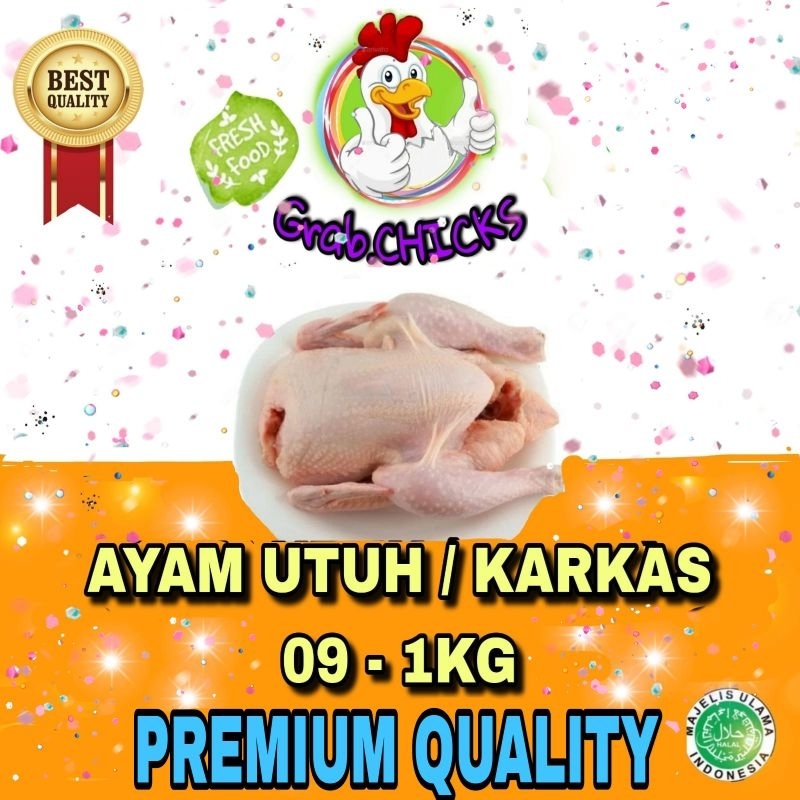 

Ayam Utuh 0.9 - 1 / Ayam Karkas 0.9 - 1 / Whole Chicken 0.9 - 1Kg