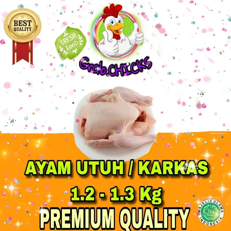 

Ayam Utuh 1.2 - 1.3 / Ayam Karkas 1.2 - 1.3 / whole Chicken 1.2 - 1.3 Kg