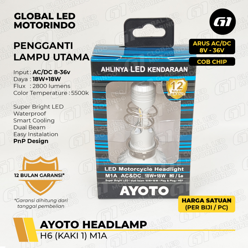 [AYOTO] LAMPU DEPAN (HEADLAMP) H6 LED M1A AC DC UNTUK MATIC / BEBEK