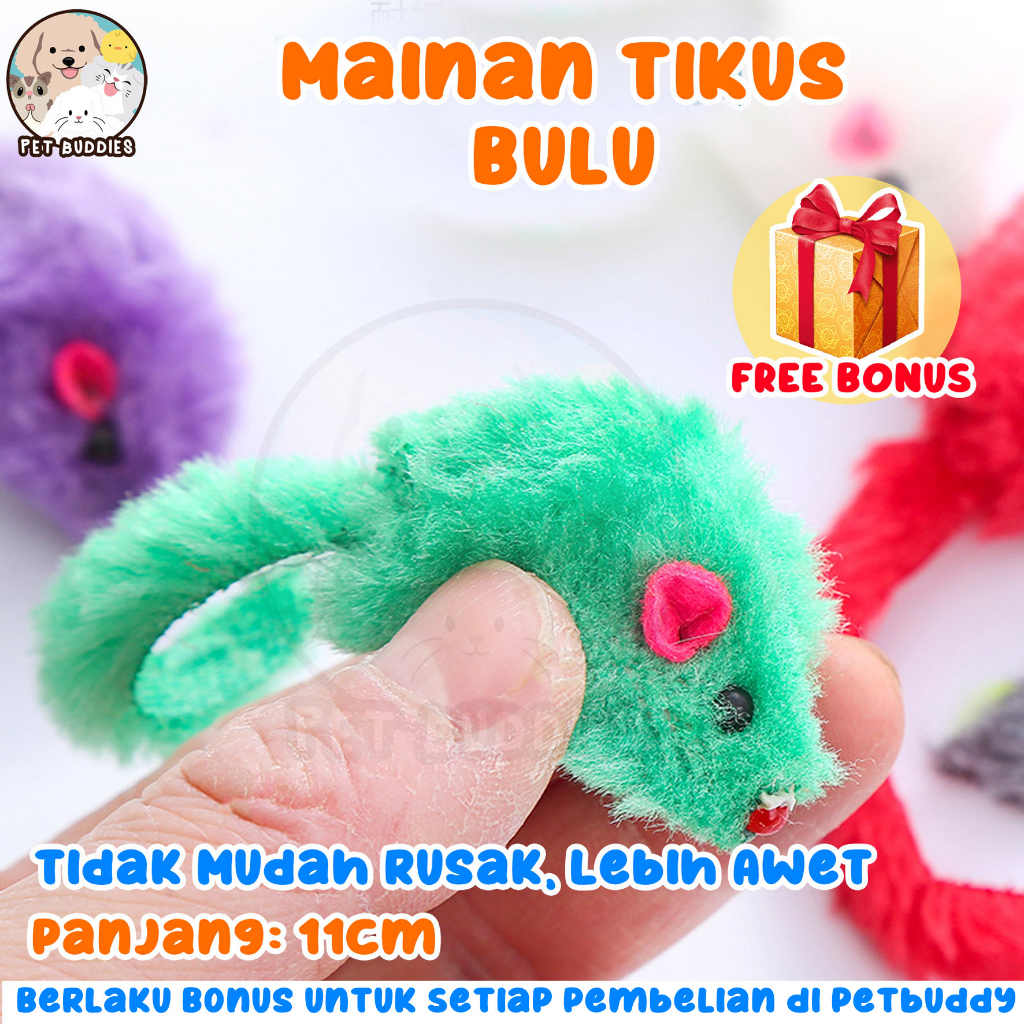 Tikus BULU Ekor Panjang Mainan Kucing Lucu