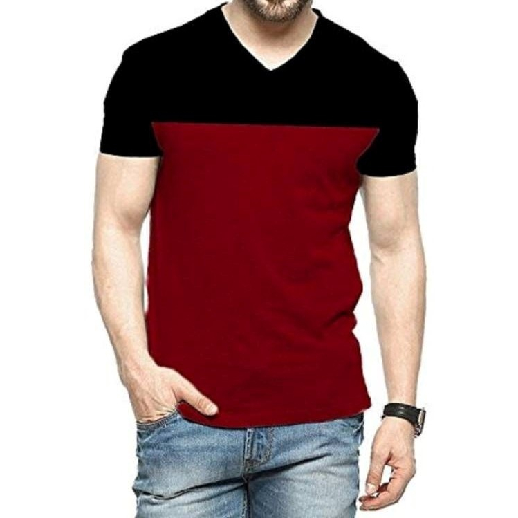 Baju kaos V neck kombinasi Two tone / kaos spandek slim fit / atasan pria casual