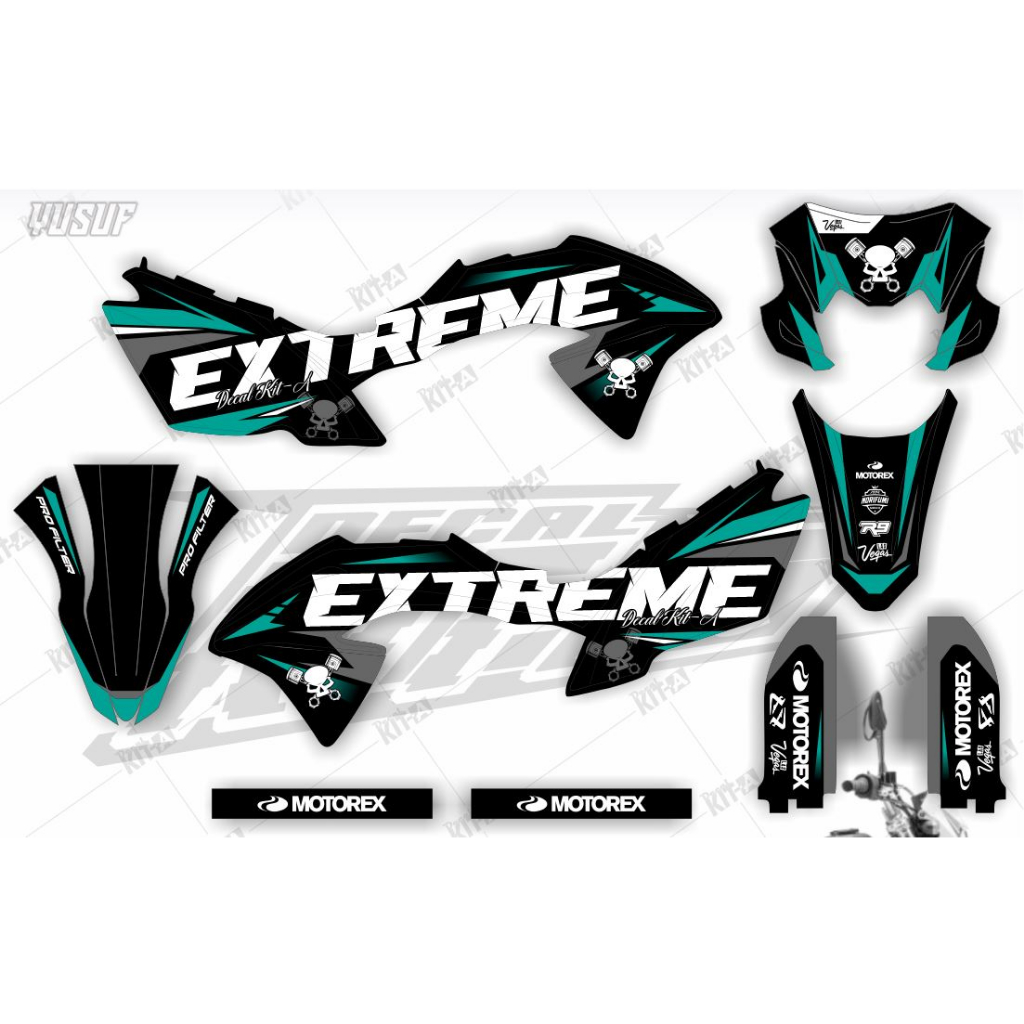 Decal Sticker KLX BF motif pistone hitam kombinasi merah/orange abu
