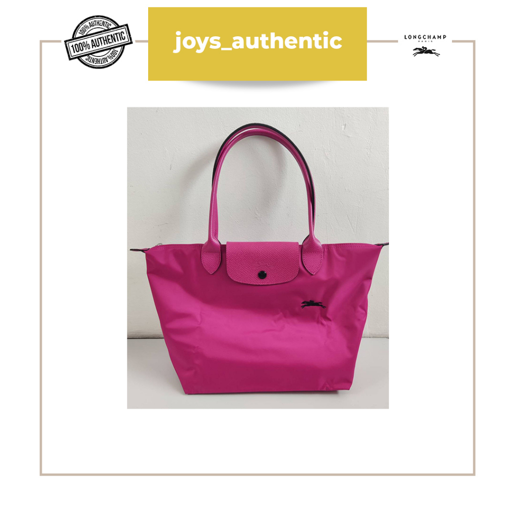 Tas Wanita Longchamp Club SLH Small Long Handle Pink Fuchsia Logo Hitam Black Woman Bag Authentic Or