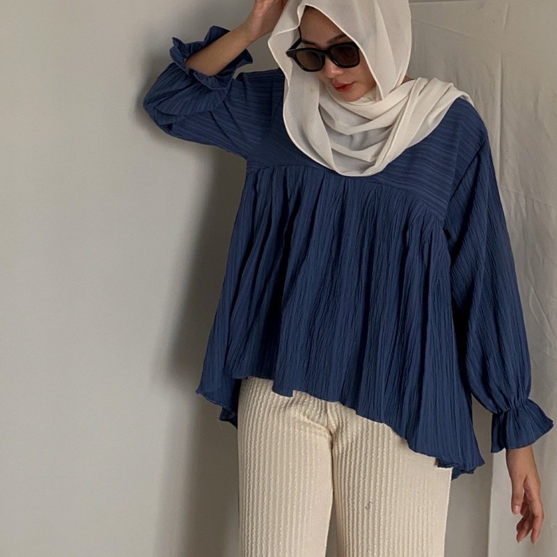 Maria Blouse Baby Crush - Atasan Kerja Oversize - Blouse Cringkle Polos